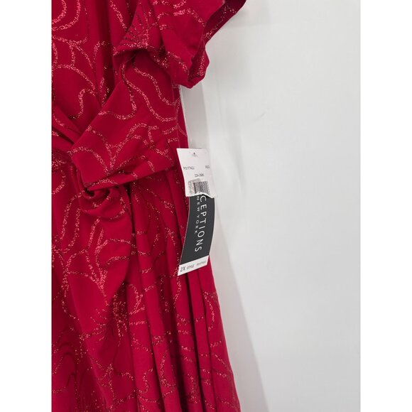Perceptions Woman Red Glitter Floral faux Wrap Dress knit size 2X plus new $102 - Picture 3 of 6